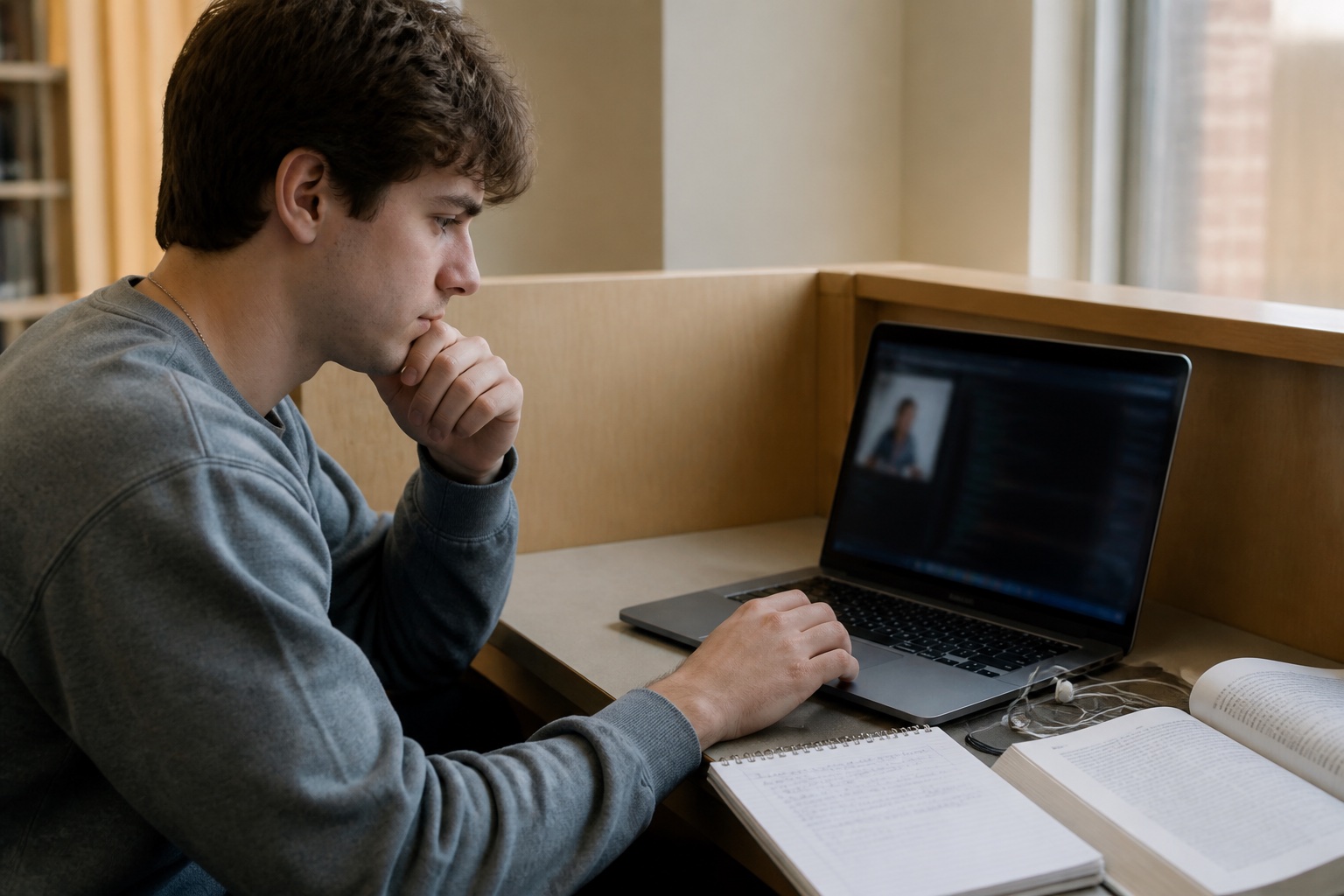 Student pausing before playing a tutorial video, deciding if it’s worth the time